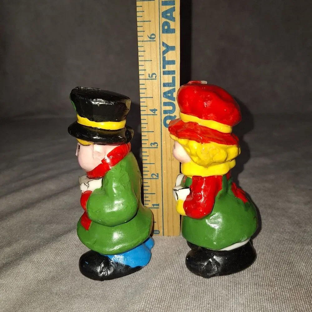 1981 Vtg Christmas Candles - Carolers Novelty Figural Candles Lot of 2